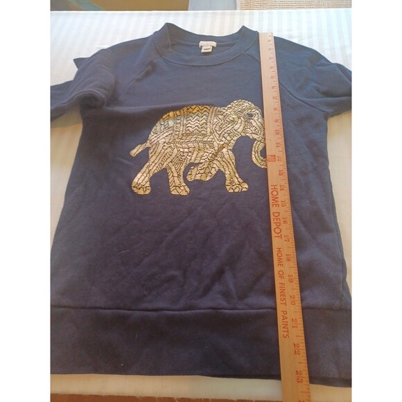 J. Crew elephant navy/metallic gold sweatshirt womens XXS graphic pullover top - Picture 9 of 9
